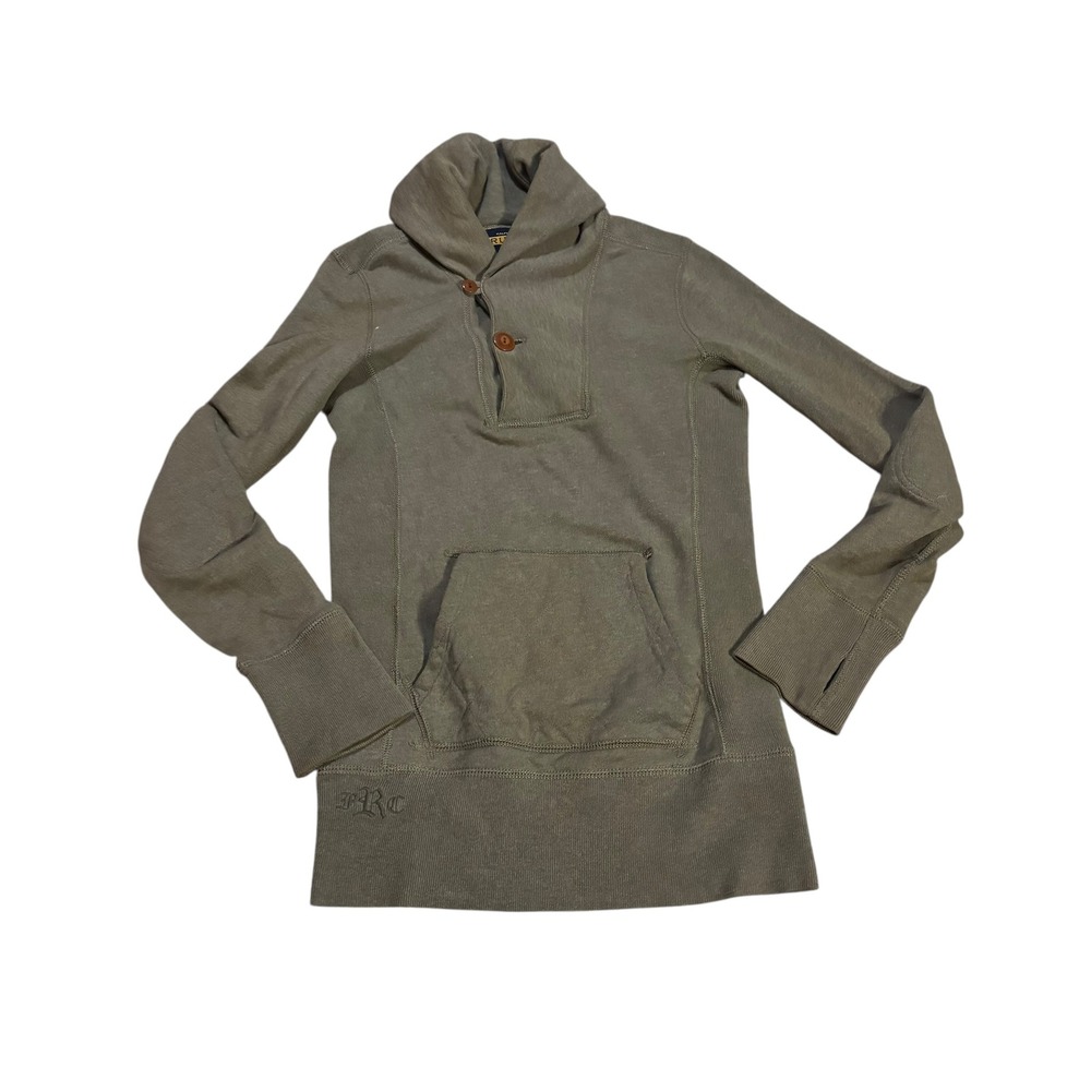 Ralph Lauren Rugby Mens XS Shawl Collar Sweatshirt Olive Green Elbow Patch RRC